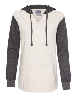 MV Sport W20145 - Women’s French Terry Hooded Pullover with Colorblocked Sleeves