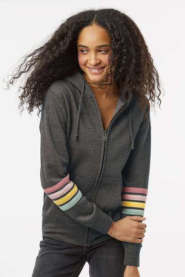 MV Sport W22732 - Sudadera con capucha y cremallera completa y mangas a rayas para mujer