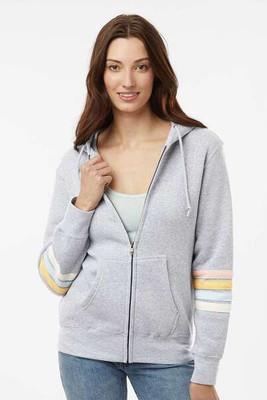 MV Sport W22732 - Sudadera con capucha y cremallera completa y mangas a rayas para mujer