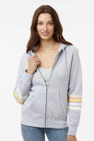 MV Sport W22732 - Sudadera con capucha y cremallera completa y mangas a rayas para mujer