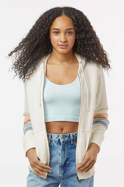 MV Sport W22732 - Womens Striped Sleeves Full-Zip Hooded Sweatshirt