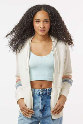 MV Sport W22732 - Women's Striped Sleeves Full-Zip Hooded Sweatshirt