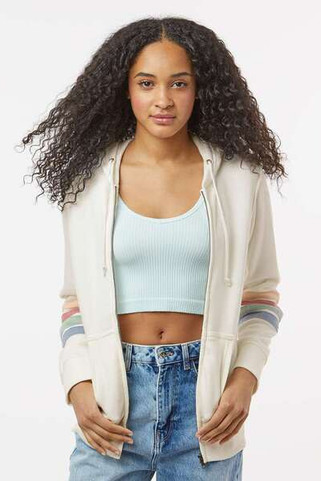 MV Sport W22732 - Sudadera con capucha y cremallera completa y mangas a rayas para mujer