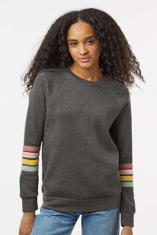MV Sport W23152 - Womens Striped Sleeves Crewneck Sweatshirt