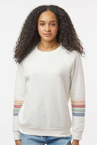 MV Sport W23152 - Womens Striped Sleeves Crewneck Sweatshirt
