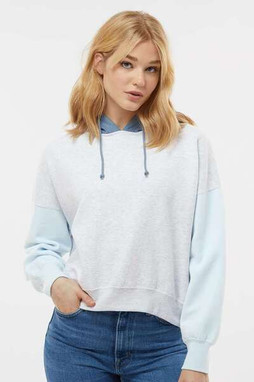 MV Sport W23716 - Womens Sueded Fleece Colorblocked Crop Hooded Sweatshirt