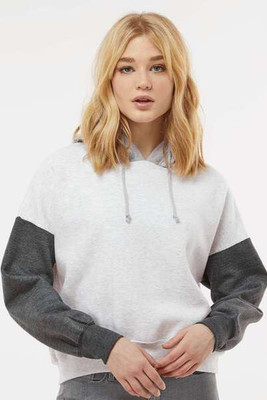 MV Sport W23716 - Women's Sueded Fleece Colorblocked Crop Hooded Sweatshirt