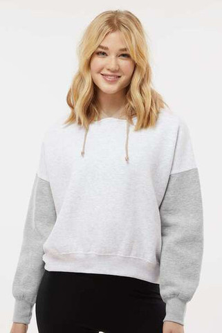 MV Sport W23716 - Womens Sueded Fleece Colorblocked Crop Hooded Sweatshirt