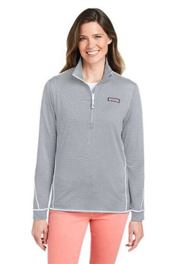 vineyard vines K002521 - Jersey de mujer con media cremallera Sankaty de microrayas