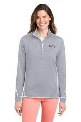 vineyard vines K002521 - Jersey de mujer con media cremallera Sankaty de microrayas