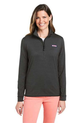 vineyard vines K002521 - Jersey de mujer con media cremallera Sankaty de microrayas