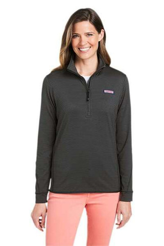 vineyard vines K002521 - Jersey de mujer con media cremallera Sankaty de microrayas