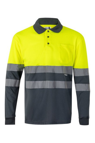 Velilla 36069 - Two-tone bird-eye polo shirt (160g/m²) with long sleeves, in polyester (100%)