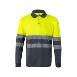Velilla 36069 - Two-tone bird-eye polo shirt (160g/m²) with long sleeves, in polyester (100%)