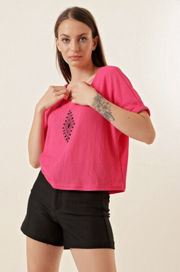 MT Clothes P-CHEM_BROD - Broderad blus med V-ringning