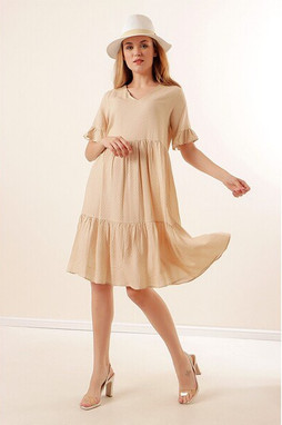 MT Clothes P-ROBCOL_V - V-neck polka dot dress