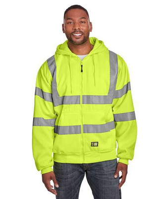 Berne HVF021 - Mens Berne Hi-Vis Class 3 Lined Full-Zip Hooded Sweatshirt
