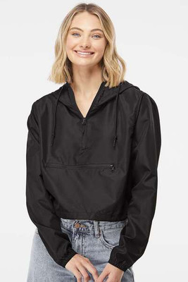 Independent Trading Co. EXP64CRP - Women's Lightweight Quarter-Zip Pullover Crop Windbreaker
