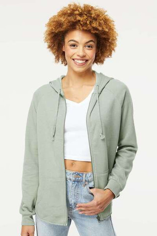 Independent Trading Co. PRM2500Z - Sudadera con capucha y cremallera completa California Wave Wash, mujer