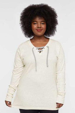 LAT 3538 - Womens Fine Jersey Lace-Up Long Sleeve T-Shirt