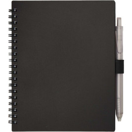 Niove recycled plastic soft cover notebook and ballpoint pen set (blue ink) - EgotierPro 106298