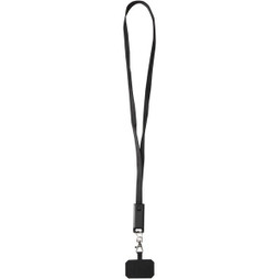 EgotierPro 124447 - Franz recycled plastic smartphone lanyard with built-in data sync and 65W fast charge 5-in-1 cable