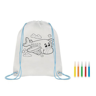 CARRYDRAW Kids Color-In Drawstring Bag with Markers - GiftRetail MO9887