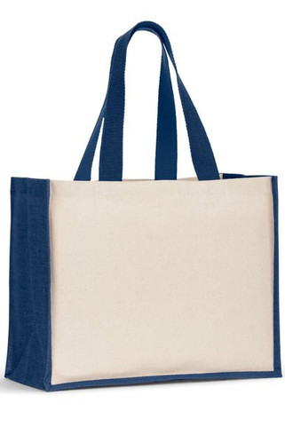 Tasche aus Canvas (320 g/m²), mit Boden und Seiten aus farbig laminierter Jute (350 g/m²) - Egotier 92577