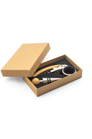 Bamboo and stainless steel wine set - Egotier 94388