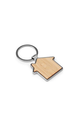 House-shaped iron keychain in zinc and bamboo - Egotier 95117