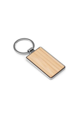 Rectangular iron keychain in zinc and bamboo - Egotier 95118