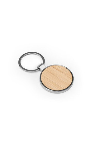 Round iron keychain in zinc and bamboo - Egotier 95119