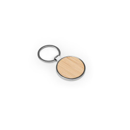 Round iron keychain in zinc and bamboo - Egotier 95119