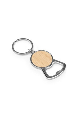 Iron keychain with a round shape in zinc and bamboo - Egotier 95120