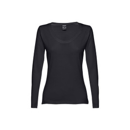 TH Clothes 11166 - Long-sleeved scoop neck fitted T-shirt for women. 100% carded cotton