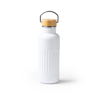 Stamina BI1793 - NOBUK Thermal bottle in recycled 304 stainless steel with double-walled bevelled design and bamboo lid