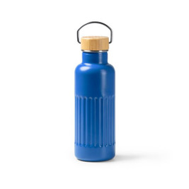 Stamina BI1793 - NOBUK Thermal bottle in recycled 304 stainless steel with double-walled bevelled design and bamboo lid