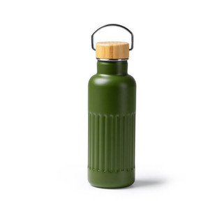 Stamina BI1793 - NOBUK Thermal bottle in recycled 304 stainless steel with double-walled bevelled design and bamboo lid