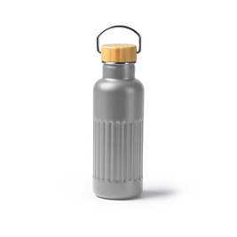 Stamina BI1793 - NOBUK Thermal bottle in recycled 304 stainless steel with double-walled bevelled design and bamboo lid