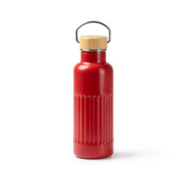 Stamina BI1793 - NOBUK Thermal bottle in recycled 304 stainless steel with double-walled bevelled design and bamboo lid