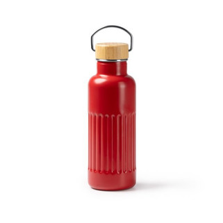 Stamina BI1793 - NOBUK Thermal bottle in recycled 304 stainless steel with double-walled bevelled design and bamboo lid