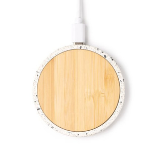 Stamina CR1761 - SILES Wireless charger with body made of recycled terrazzo stone and bamboo