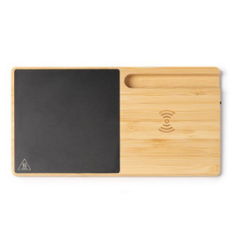 Stamina CT1570 - NASER Bekerverwarmer van bamboe met 15W draadloze snellaadlade en smartphonehouder