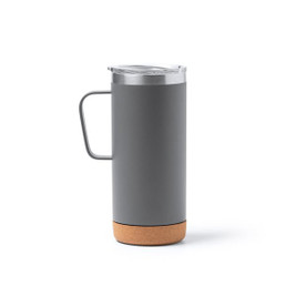 BEYRON Double-walled metallic tumbler with cork bottom and transparent safety lid - EgotierPro TZ1368