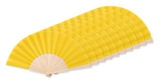 Pak van 100 GiftRetail MO9532 - FANNY WOOD Elegante Houten Handwaaier met Polyester Stof