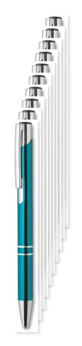 Pack of 10 GiftRetail MO8893 - BERN Elegant Aluminium Push Button Pen with Blue Ink