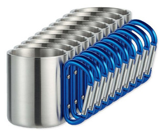 Pack of 100 GiftRetail MO8313 - TRUMBO Lightweight Stainless Steel Mug with Carabiner Handle