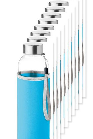 Pack of 10 GiftRetail MO9358 - UTAH GLASS Eco-Friendly 500ml Glass Bottle with Neoprene Cover