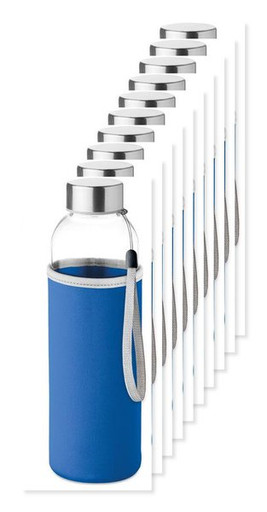 Pack of 10 GiftRetail MO9358 - UTAH GLASS Eco-Friendly 500ml Glass Bottle with Neoprene Cover