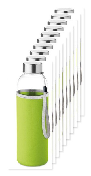 Pak van 10 GiftRetail MO9358 - UTAH GLASS Gezonde Hydratatie Glazen Fles 500ml